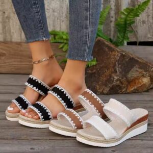 women's thick soled fish mouth hemp rope candy colored slippers - Image 3