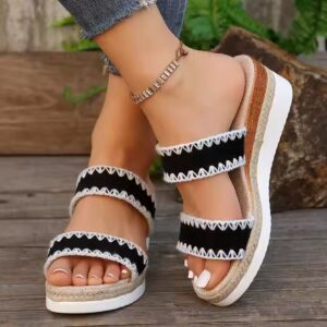 women's thick soled fish mouth hemp rope candy colored slippers - Image 2