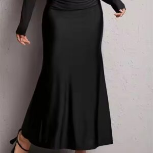 Factory Direct Sale jupe longue femme Women's Elegant Elastic-Waist Pleated Slim-Fit Black high stretch knit skirt - Image 7