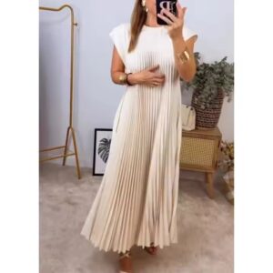 Summer ladies plus size clothes dresses women lady elegant new solid color O neck sleeveless pleated women's casual loose dress - Image 3