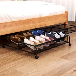 Multifunctional Iron Bed Bottom Shoe Storage Metal Mesh Shoe Rack with Pulley - Image 5