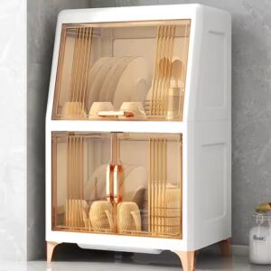 Desktop Large Capacity Bowl Storage Cabinet With Drain Rack Dish Cupboard Double Layers - Image 1