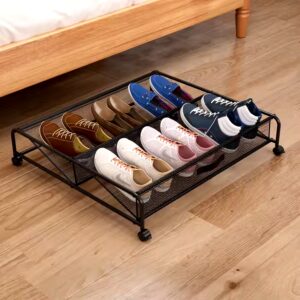 Multifunctional Iron Bed Bottom Shoe Storage Metal Mesh Shoe Rack with Pulley - Image 3
