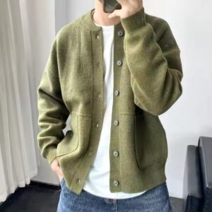 Autumn Loose Long Sleeve Cardigan Sweater Fashion Casual Button O-Neck Knitted Cardigan Men - Image 3