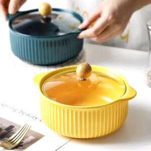 Ceramic Tableware Double Ears Baking Bowl with Lid Soup Bowl Large Household Noodle Pot Single Soup Cooking Basin Pot - Image 4