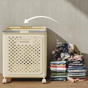 Foldable Laundry Storage Basket Bin Organizer Durable Collapsible Plastic Laundry Storage Hamper With Carry Handle Wheels - Image 4