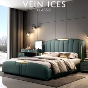 Light Luxury Solid Wood Double Bed Luxury Leather King Bed Cushioned Backrest Bedroom Furniture Set - Image 5