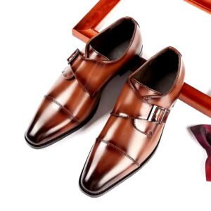 Men's Pointed Toe Leather Shoes Buckle Fashion Model Magazine Occasion Formal Shoes - Image 1