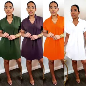 Summer New Ladies Casual Temperament Dresses Sexy African Bodycon Casual V neck Short Sleeve t shirt Woman Dress - Image 6