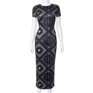 New Paisley Print T'shirt Dress Short Sleeve Casual Bodycon Midi Tee Dresses Women - Image 5