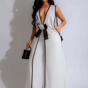 Fashion ladies clothes women elegant temperament loose camellia bow sleeveless vest skirt wide leg pants two piece women's sets - Image 3