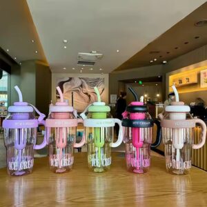 Capacity Cartoon Kitty Kids Plastic Water Straw Drink Cup - Image 3