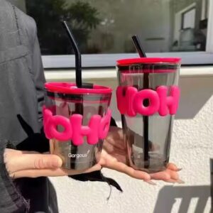 Beautiful Glass Cup with Lid Straw - Image 6