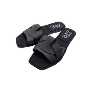 Flat slippers women's Z square toe cross decorative flat slippers casual all-match solid color simple one-word sandals - Image 6