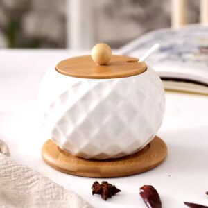 Wholesale luxury mini seasoning condiment porcelain ceramic container set spice jars with glass bamboo wood lid - Image 6