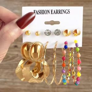 Style Gold Color Flower Heart Star Hoop Earrings Set For Women Jewelry - Image 5