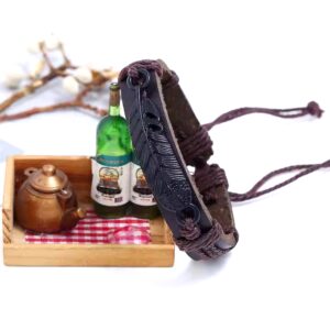 New arriver black metal feather leather punk style men bangle black and brown imitation leather bracelets charm jewelry - Image 4