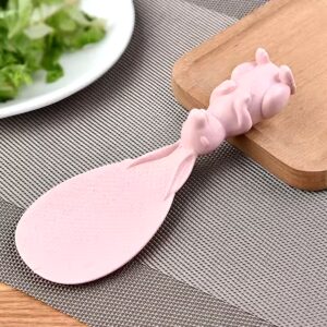 3D Cute Bunny-shaped Wheat Fiber Non Stick Rice Paddle Standing Ladle Rice Scooper Heat-resistant Kitchen Stand-up Spoon Tools - Image 3