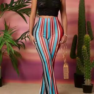Urban Leisure Latest Fashion Stripe Print Flare Leg Pants Women's Vintage High Waist Forbidden Casual Bell-Bottoms - Image 3
