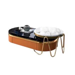 Modern Living Room Marble Top Round Furniture Italian Light Luxury Oval Coffee Table With Drawers - Image 7