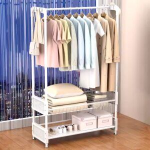 Living Room Metal Double Rod Hooks Garment Coat Rack With Wheels - Image 4