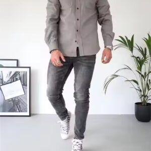 Men's Autumn Winter New Full Sleeve Casual Shirt Outdoor Spring Autumn Design Solid Color Men's Shirt - Image 7
