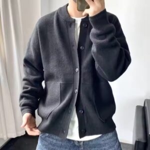 Autumn Loose Long Sleeve Cardigan Sweater Fashion Casual Button O-Neck Knitted Cardigan Men - Image 7
