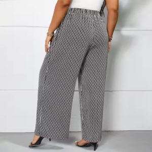 Fit Elastic WaistFlattering Silhouette Plus Size Wide Leg Striped Pants - Image 3