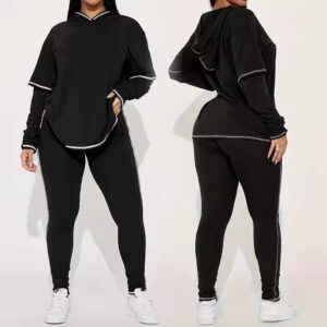 spring fall winter new women clothing ladies casual sports long sleeve hooded t shirt pants two piece women's sets - Image 4