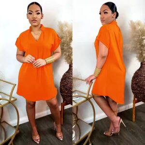 Summer New Ladies Casual Temperament Dresses Sexy African Bodycon Casual V neck Short Sleeve t shirt Woman Dress - Image 5