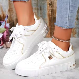 Women's Breathable 2023 new design running shoe Embroidered Flower Lace-Up Casual Sneakers - Image 1