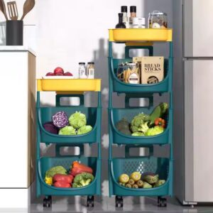 4 Layer Plastic Kitchen Fruit Storage Vegetable Storage Rack With Wheels - Image 3