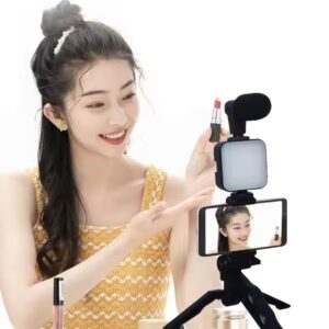Flexible vlogging kit for iPhone 15 Camera Phone Wireless Remote Tripod LED Light Super Bright Selfie Stick with Microphone - Image 3