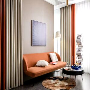 Solid Color Linen Look Thermal Insulated Drapes, Simple Modern Style Splicing Blackout Curtains for Bedroom - Image 4