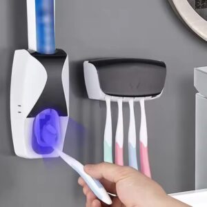 Wall Mount 5 Slot Toothbrush Hanger Dispenser Automatic Toothpaste Squeezer and Toothbrush Holder Set - Image 1