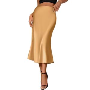 Fashion breathable spring casual elegant solid black high waist satin midi length women's skirts with popular discount - Image 3