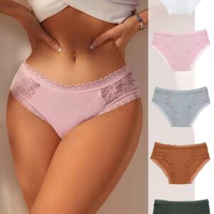 Women Cotton Panties Low-Rise Underwear Trendy Solid Color Lace Briefs Female Soft Underpants Lingerie - Image 3