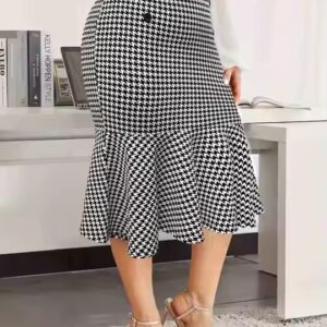 Polka Dot Print Skirt Elegant Mermaid Hem Mid Skirt Women's Plus Size Skirts - Image 5