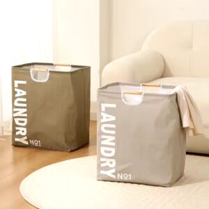collapsible laundry basket hamper with wooden handle - Image 1
