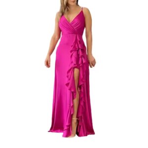 Ladies dresses suspender high waisted ruffle irregular slit skirt women casual party dress - Image 5