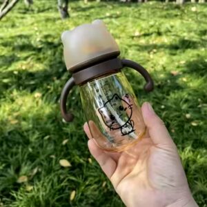 Cartoon style bottle wide diameter anti-flatulence resistant straw silicone nipple water cup newborn baby bottle - Image 5