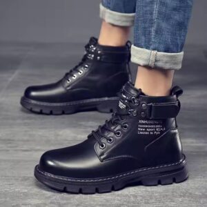 New arrival high cut British Style Black Work Attire Motorcycle Leather Boots - Image 1