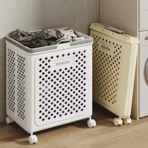 Foldable Laundry Storage Basket Bin Organizer Durable Collapsible Plastic Laundry Storage Hamper With Carry Handle Wheels - Image 1