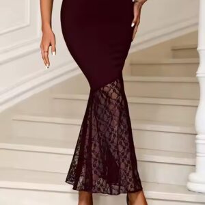 Ladies Elegant Lace Stitching Skirt Female Package Hip Jupes Falad Womens Sexy Long Skirt Modern Dress - Image 5
