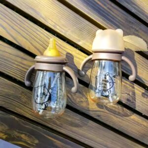 Cartoon style bottle wide diameter anti-flatulence resistant straw silicone nipple water cup newborn baby bottle - Image 4