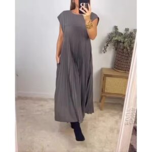 Summer ladies plus size clothes dresses women lady elegant new solid color O neck sleeveless pleated women's casual loose dress - Image 5
