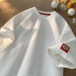 Waffle T-shirt men's short sleeve loose trend on half sleeve clothes summer new simple short sleeve T-shirt - Image 7