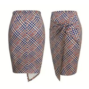 High Waist Bodycon Skirts Women Elegant Asymmetrical Slim Office Lady Houndstooth Skirt - Image 7