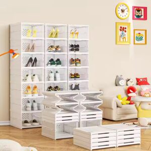Rmier 6-Tier Foldable Shoe Rack Organizer for Closet Plastic Shoe Shelf Clear Shoe Boxes Stackable with Door Easy Assembly - Image 4