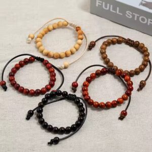 Handmade natural wooden Sandalwood bead bracelets Friendship bracelets elastic healing wood bead bracelet for women men - Image 3